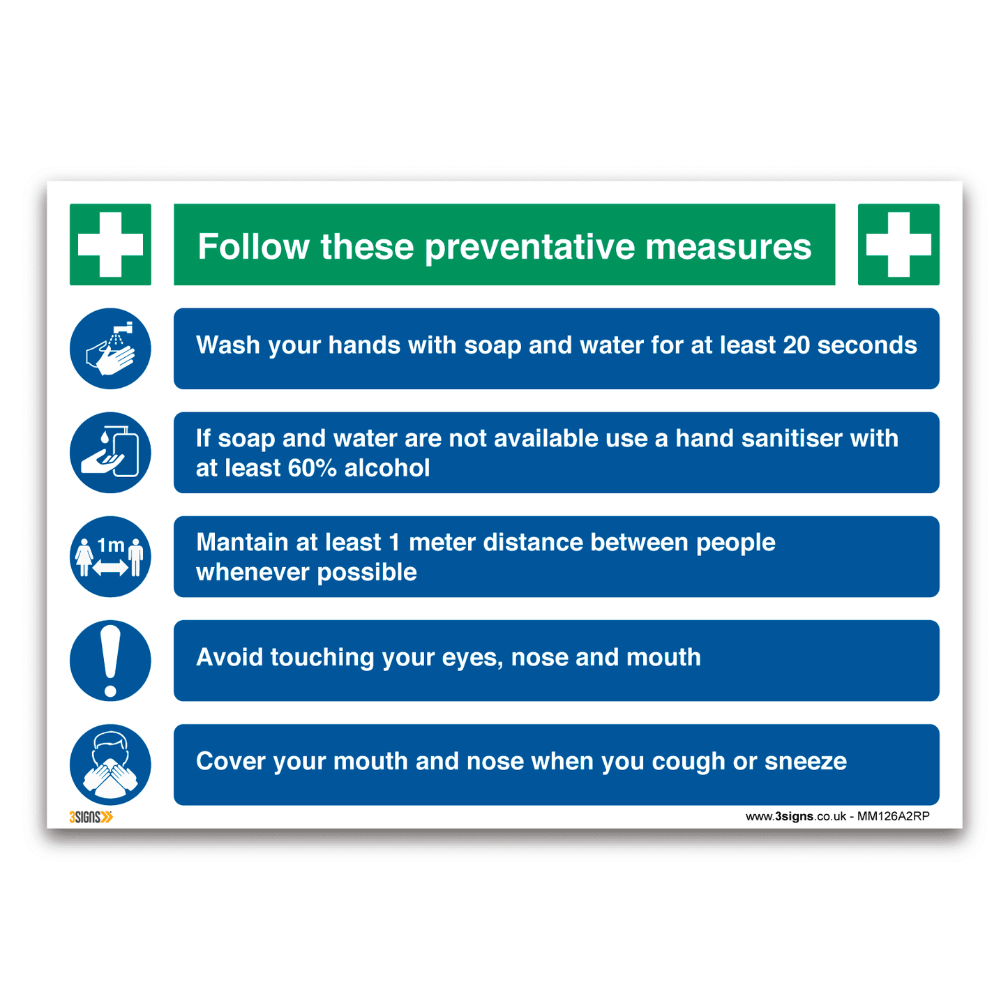 Preventive actions against germs and viruses Health and Safety Sign