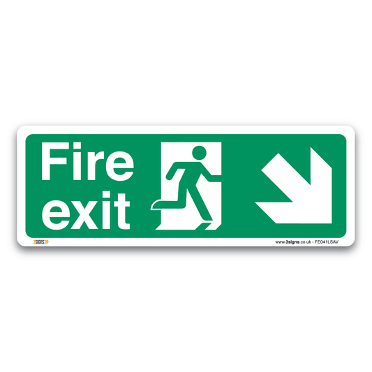 Fire Exit Arrow Right Down Safety Sign