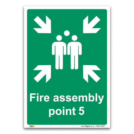 Fire Assembly Point 5 Safety Sign Health And Safety Fire Action Signs