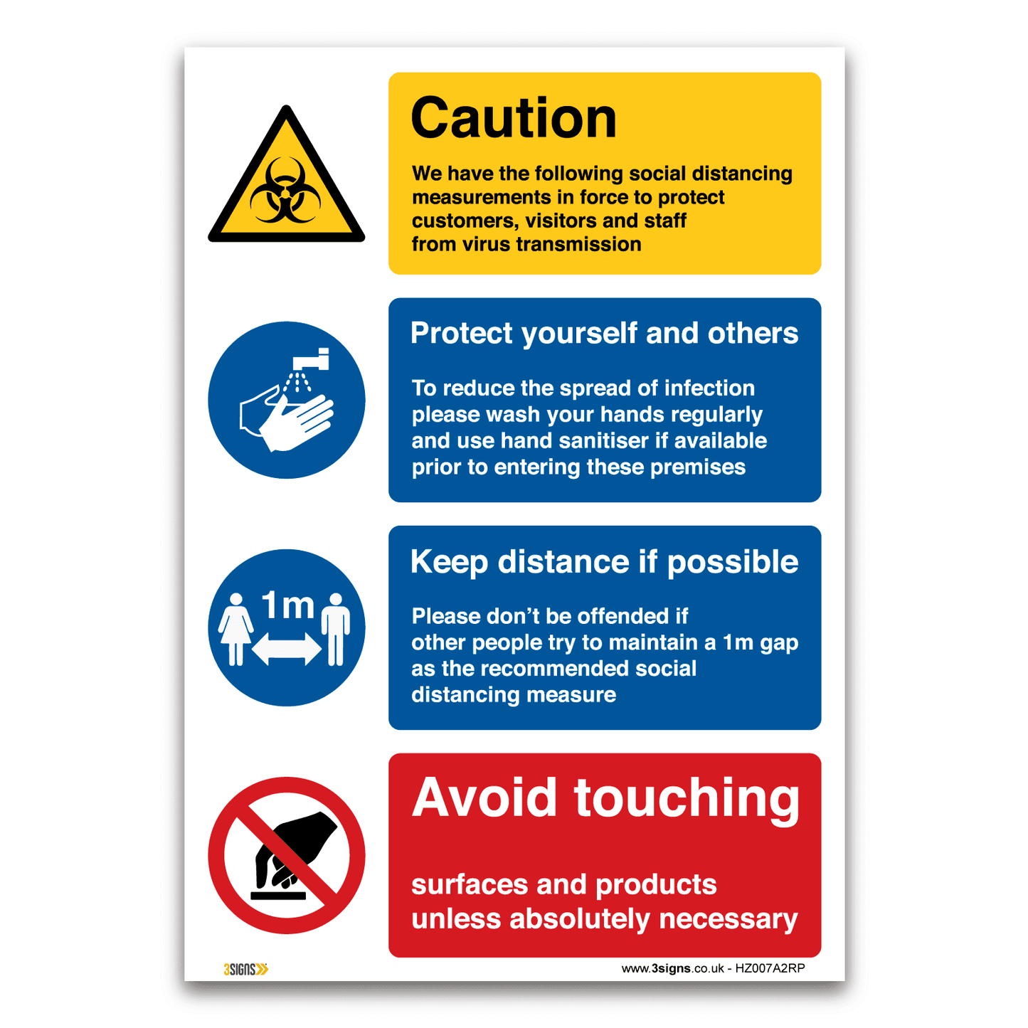 Virus Prevention Sign, Multi-message social distancing sign