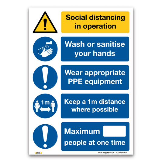 Social distancing in operation Sign, Mandatory Virus Protection Safety, Office Essential Signs