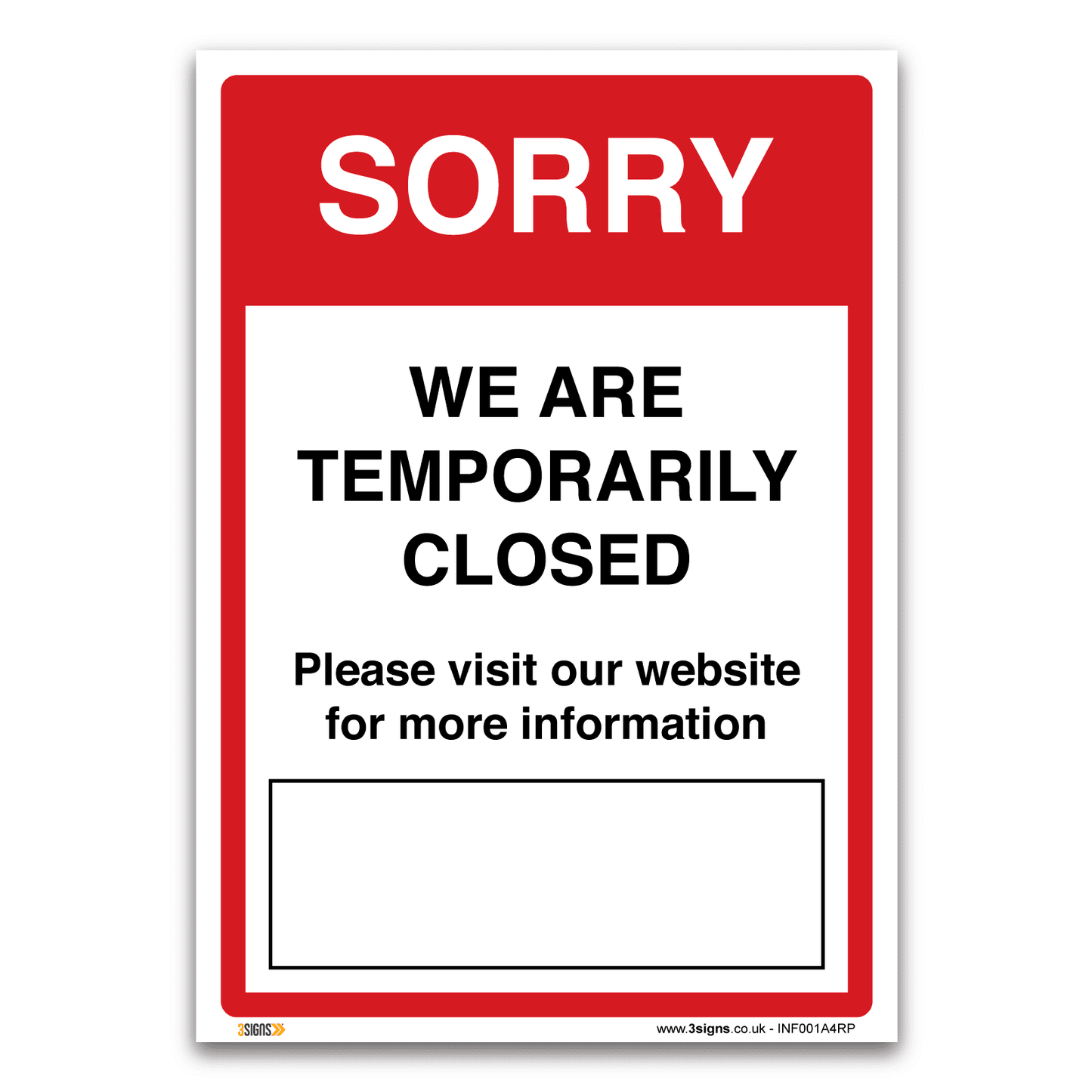 Sorry we are temporarily closed sign, Health and Safety Hygiene Virus Risk Sign