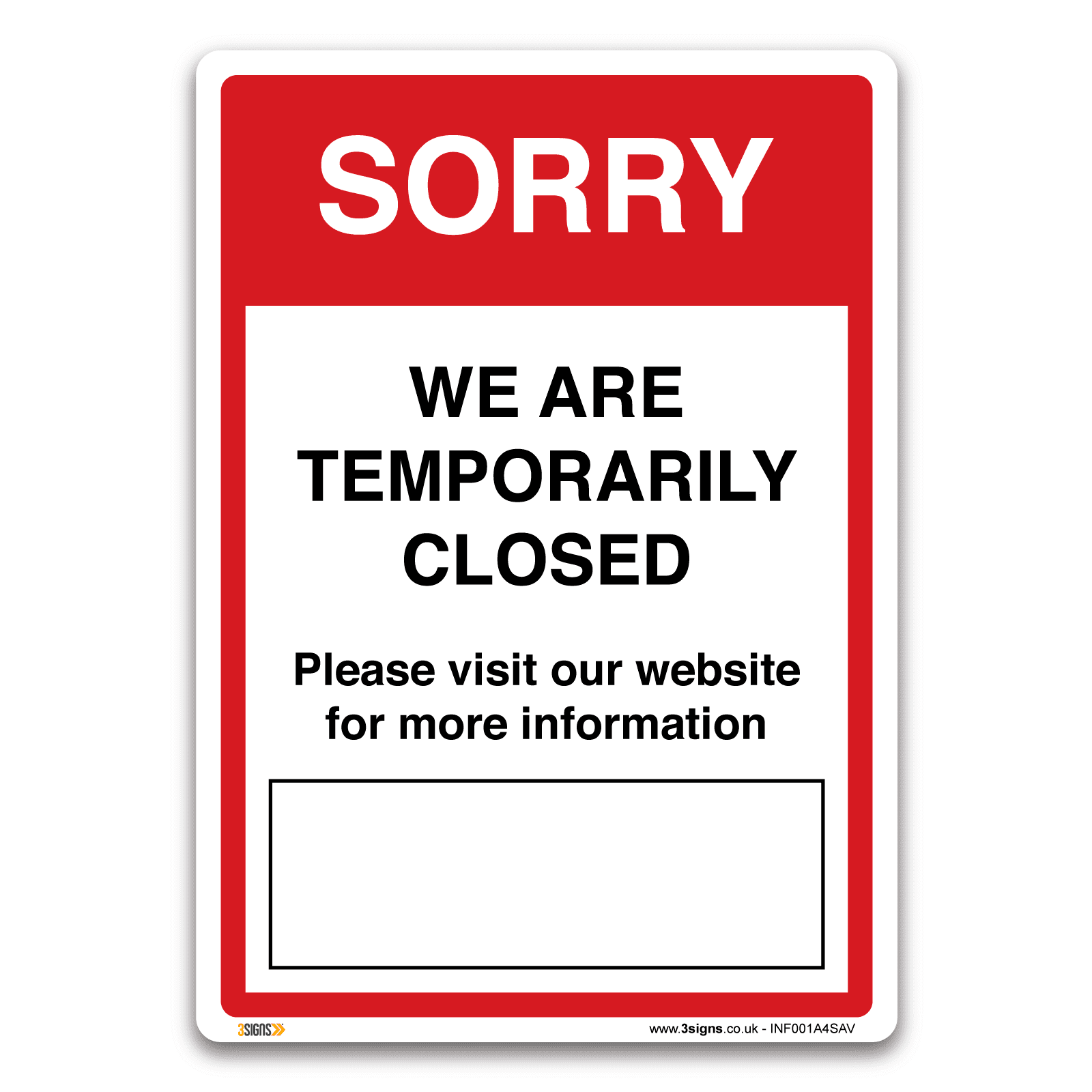 Sorry We Are Temporarily Closed Safety Sign | Workplace Safety Si — 3 ...