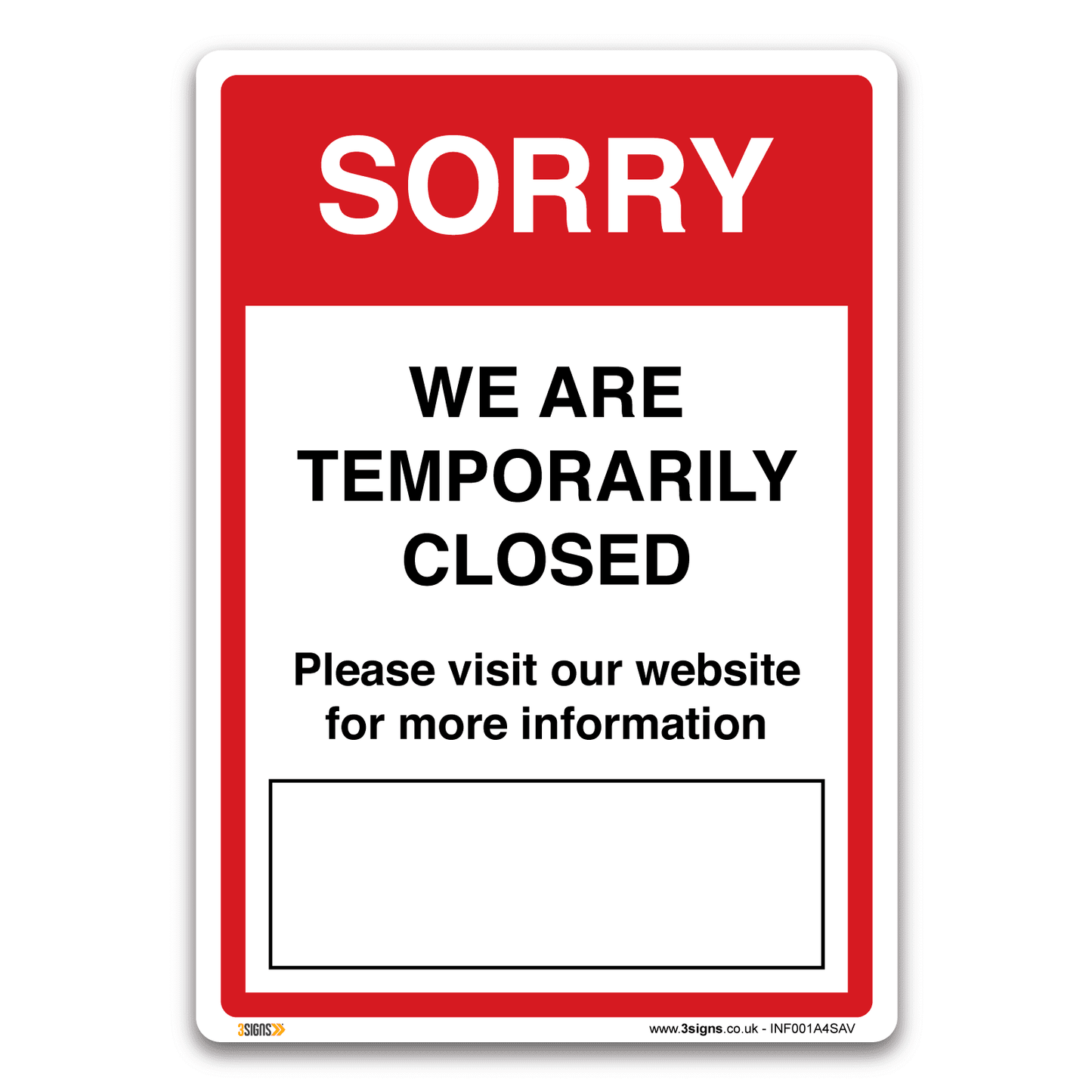 Sorry we are temporarily closed sign, Health and Safety Hygiene Virus Risk Sign