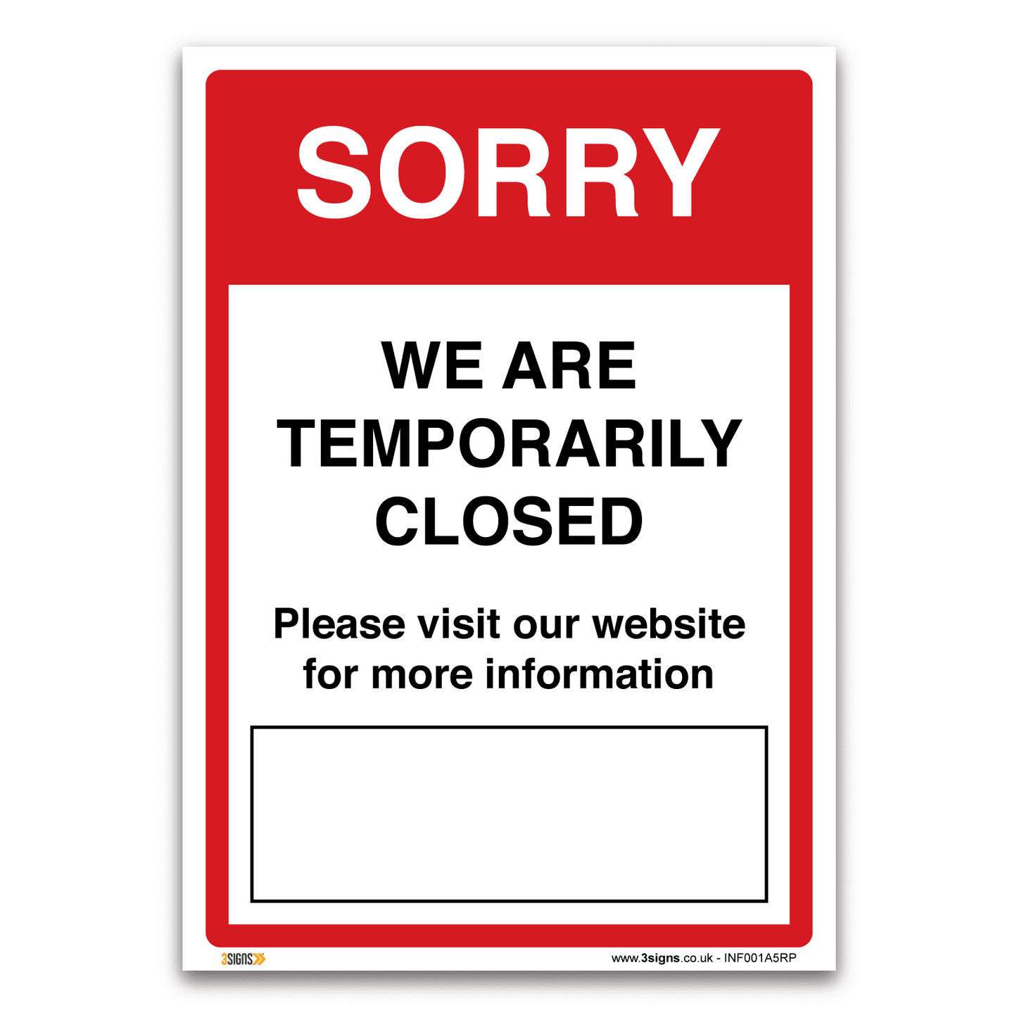 Sorry we are temporarily closed sign, Health and Safety Hygiene Virus Risk Sign