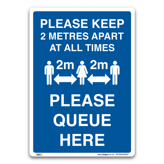 Please queue here sign, Health and Safety Hygiene Virus Risk Sign