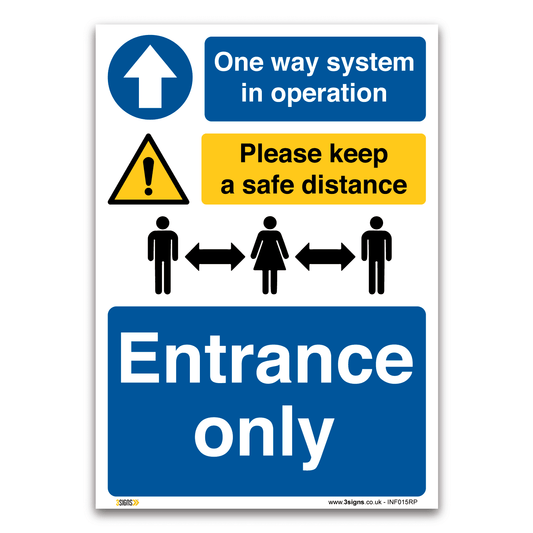 Entrance only, One way system in operation Sign, Mandatory Safety Hygiene Sign