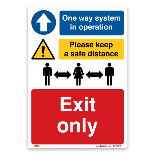 Exit only, One way system in operation Sign, Mandatory Safety Hygiene Sign