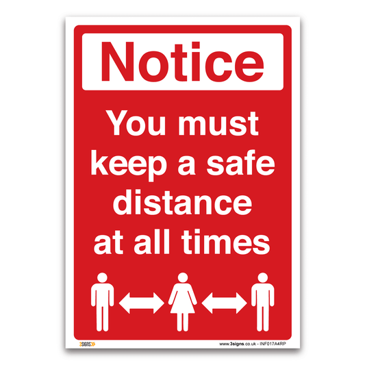 Notice You must keep a safe distance Sign, Virus Protection Safety Sign