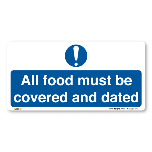 All Food Must Be Covered And Dated Kitchen Safety Sign