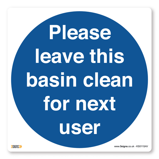Please leave basin clean, 100x100mm, Mandatory Kitchen Signs