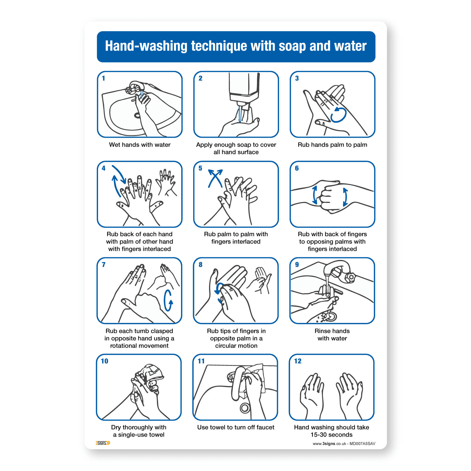 Hand Washing Technique Safety Sign | Workplace Safety Sign | Fast — 3 Signs