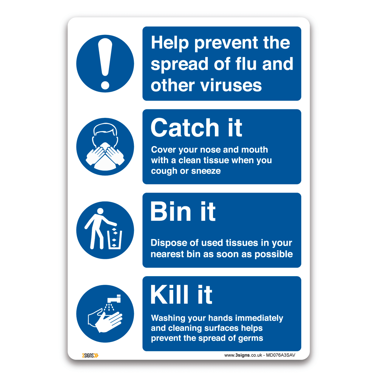 Help Prevent The Spread Of Flu Virus Safety Sign | Workplace Safe — 3 ...