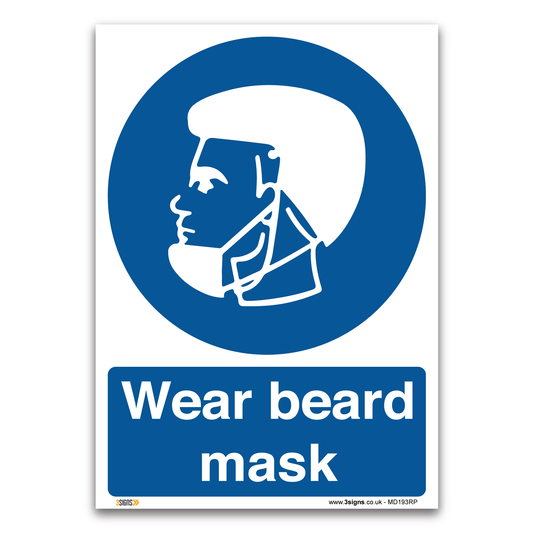 Wear beard mask Sign, Health and Safety Mandatory PPE signs