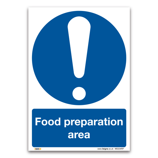 Food preparation area Sign, Health and Safety Mandatory Kitchen Hygiene signs