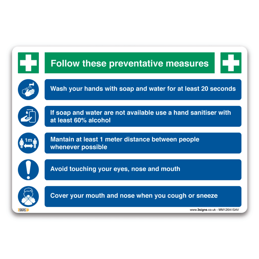 Preventive actions against germs and viruses Health and Safety Sign