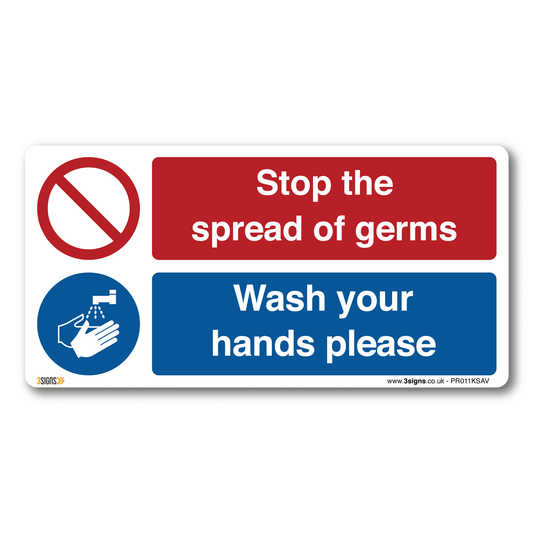 Stop the spread of germs, wash your hands please Sign – Health and Safety Hygiene Virus Risk Sign (Landscape)