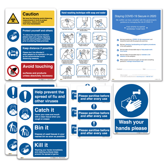 Essential Starter Pack Signs - Health and Safety Hygiene Virus Risk Business Signs