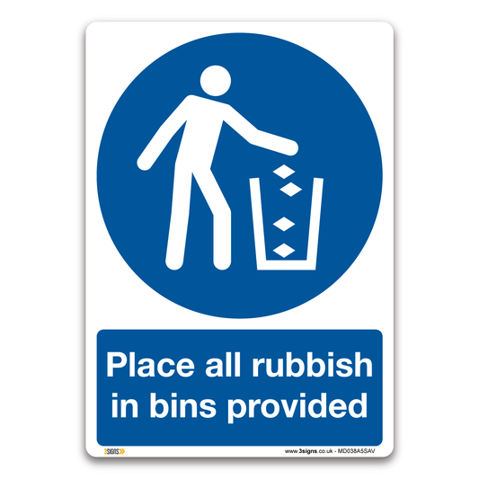 Place All Rubbish In Bins Provided Safety Sign