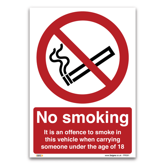 No smoking, It is an offence to smoke in this vehicle, Prohibition Signs