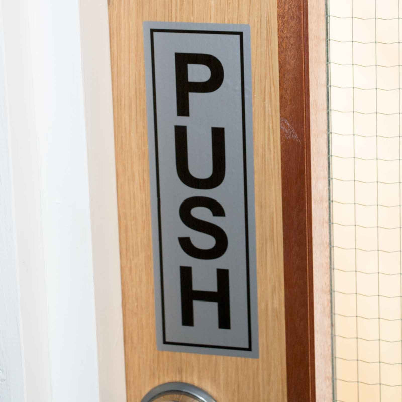Brushed Steel 'Push' Door Sign – 18cm, Black & Silver, For Office Or Business